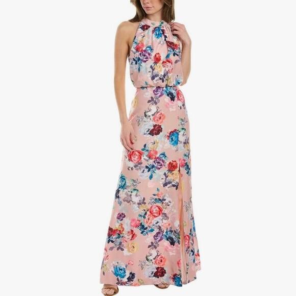 Adrianna Papell Dresses & Skirts - Adrianna Papell Floral Satin Jacquard Halter Event Gown Size 6